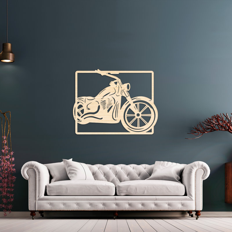 Décoration murale rectangulaire moto - Bouleau baltique naturel, H 18,5 po x l 24 po x P 0,25 po