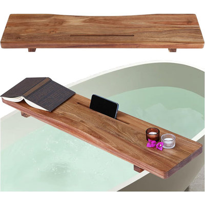 Thickened Board Acacia Wood Bathtub Tray Caddy Wit...
