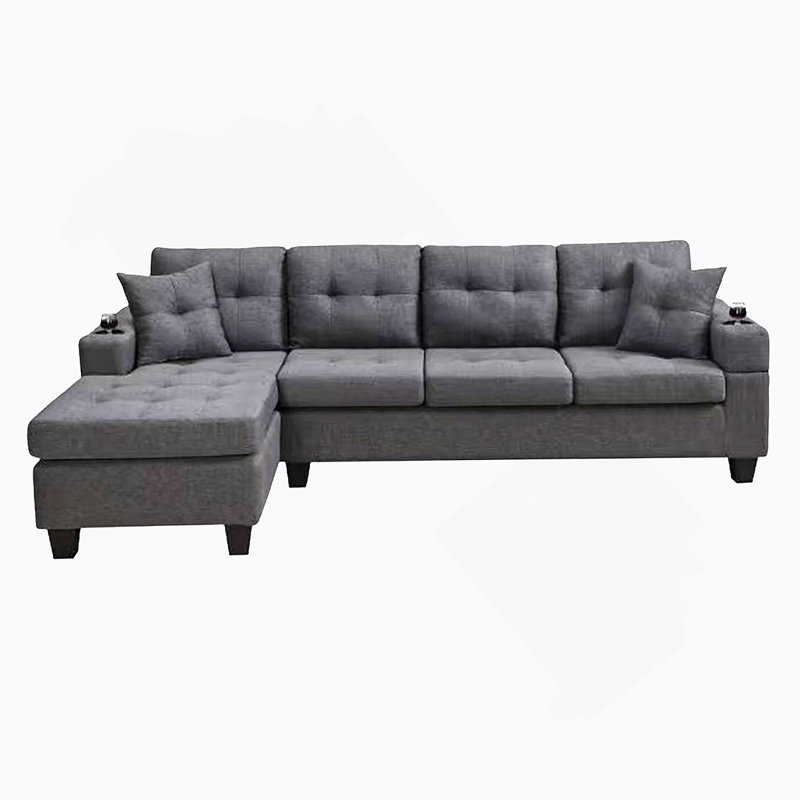 canapé modulaire gauche avec repose-pieds, canapé d'angle convertible avec porte-gobelets