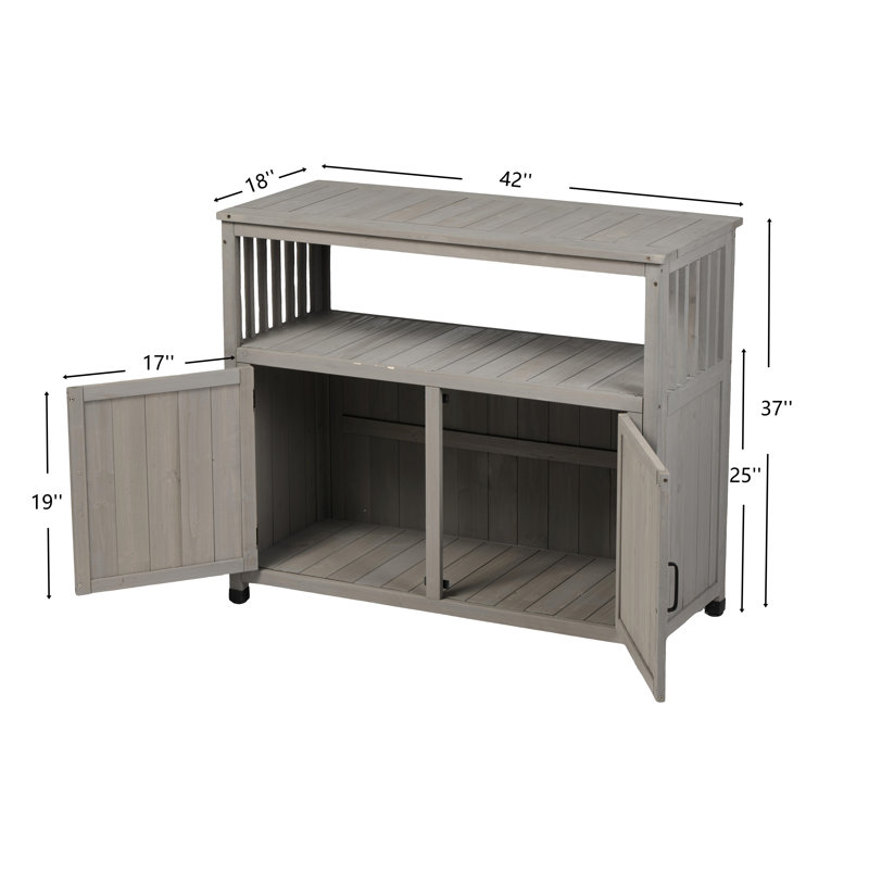 Wooden Patio Bar Table Set with Storage, Buffet Cabinet Sideboard for Outdoor and Indoor