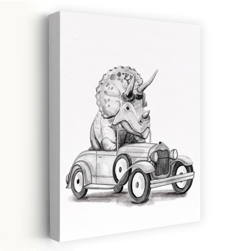 Tricératops dans une voiture - art de voiture à l'ancienne dinosaure tricératops, H 24 po x l 16 po