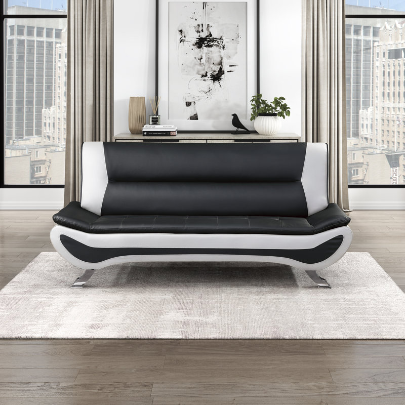 Lefter 78" Modern & Contemporary Faux Leather Sofa - Faux Leather Sofa, Reversible Cushions, Round Arms Style  