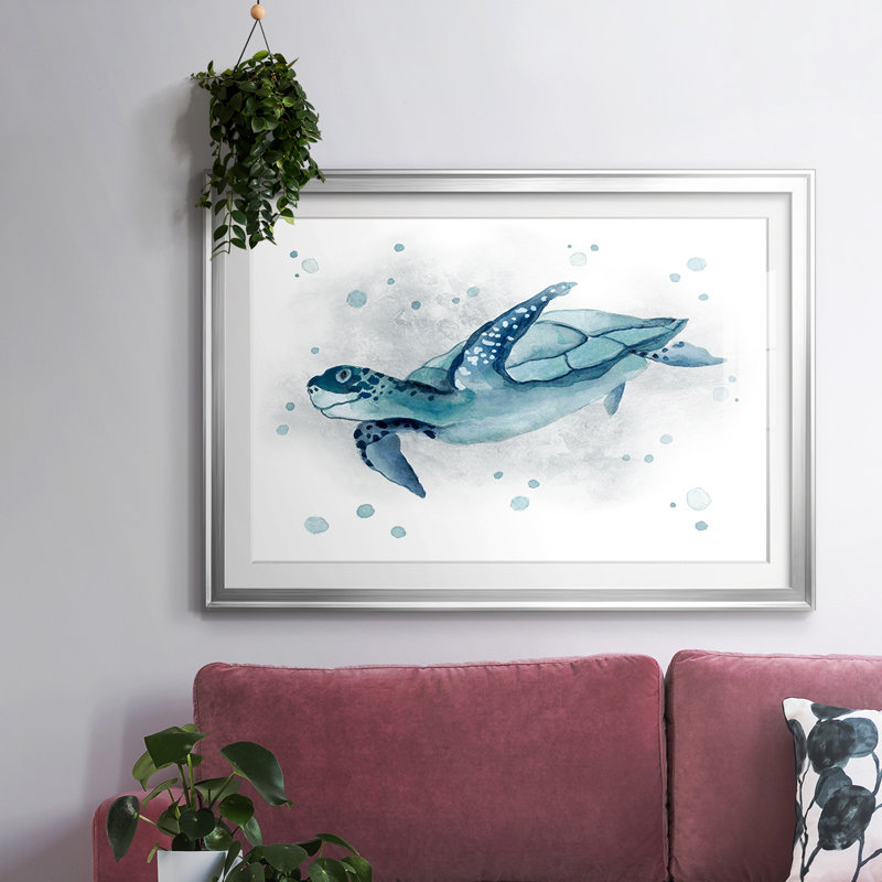Blue Turtle II, reproduction encadrée sur papier, Argent, H 27 po x l 39 po x P 1,5 po
