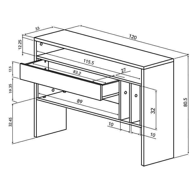 Hazelrig 120cm Console Table, Black