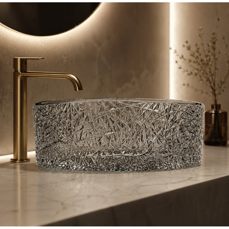 Stadium 16" Tempered Glass Circular Vessel Bathroom Sink - Timeless Collection, Light Black