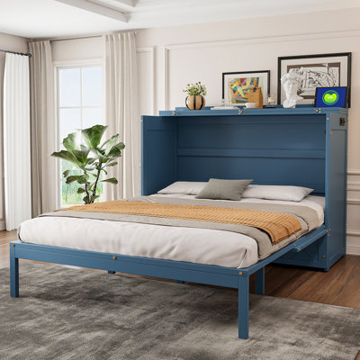 Multifunctional Murphy Bed With Storage Drawer & Charging Ports, Elegant Cabinet Bed For Guest Room Home Office