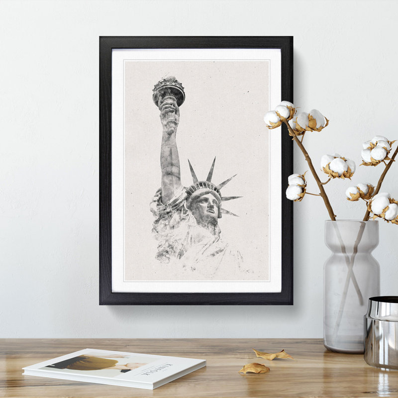 Statue of Liberty in New York City Abstract - Picture Frame Graphic Art Print, 33cm H x 24cm W x 2cm D, Black Framed