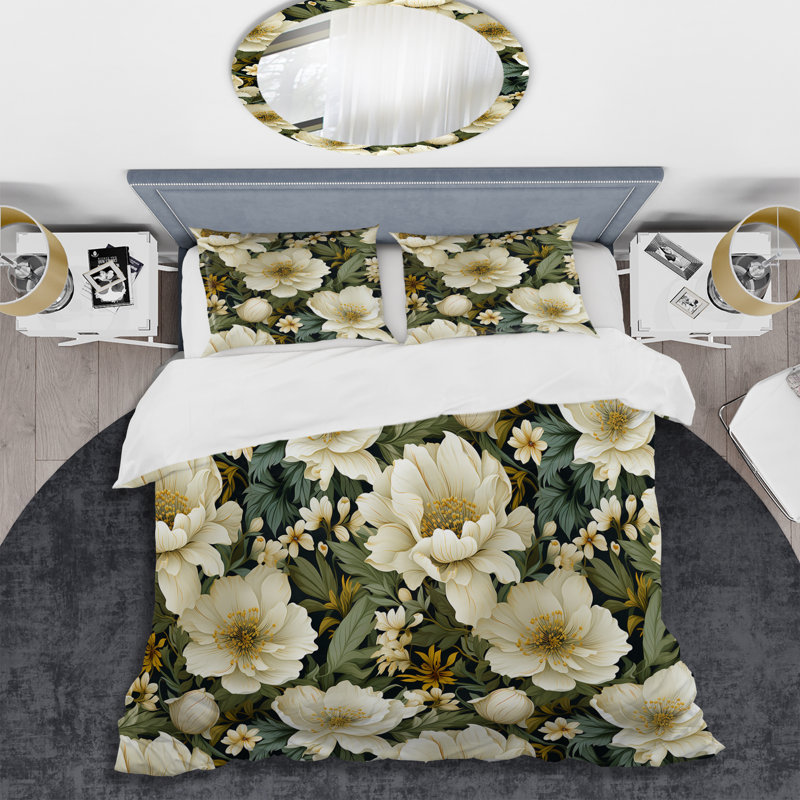 Ensemble de housse de couette White Green Elegance, Housse de couette pour grand lit et 2 taies décor
