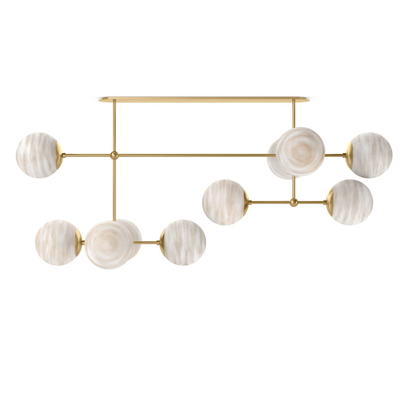 Armstrong 10 - Light Chandelier, Marbled Matte Glass, Burnished Brass