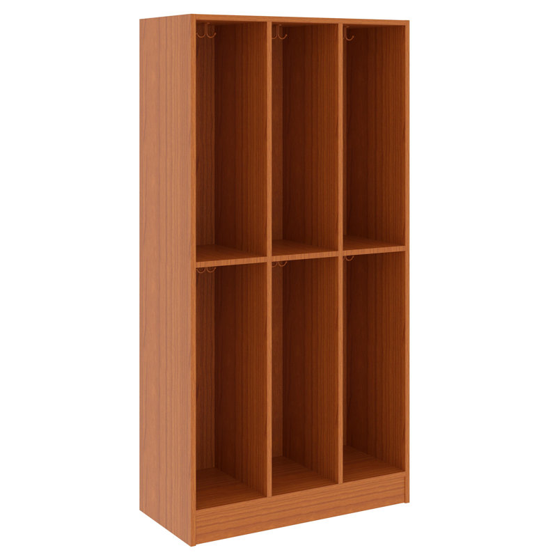 Armoire de salle de classe triple à six compartiments, 59" H x 36" W x 17" D, Cerisier