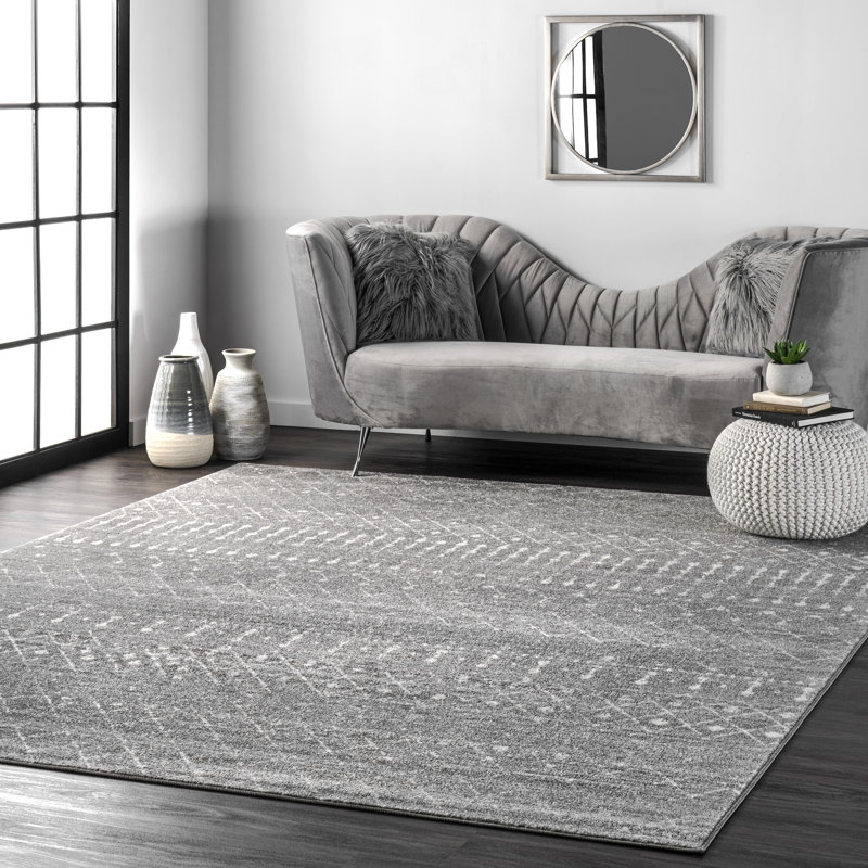 Amanuel Moroccan Geometric Area Rug in Dark Gray, Square 8'