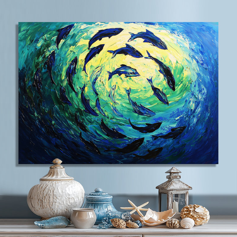 Thon nageant - requin, art mural, H 12 po x l 20 po, Toile tendue, Ne s’applique pas