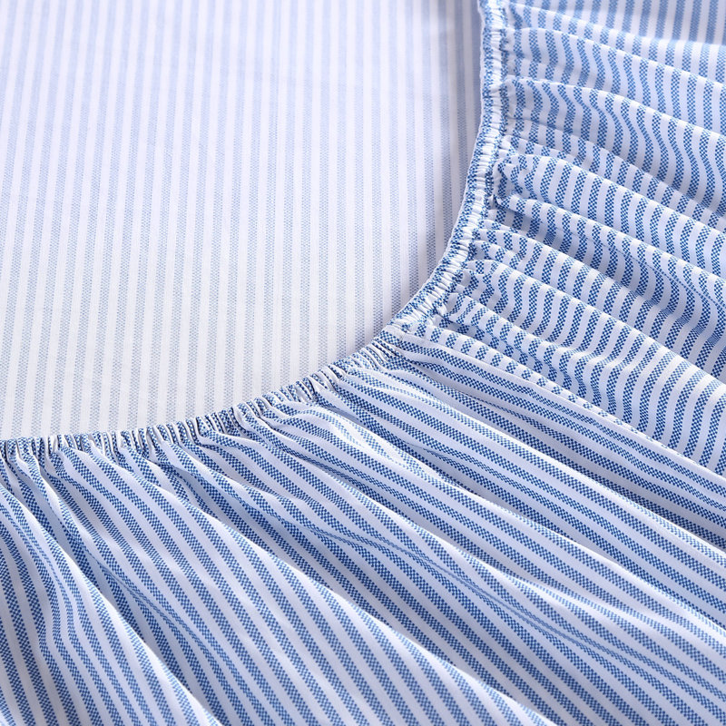 Queen Blue and White Cotton Percale Fitted Sheet Set