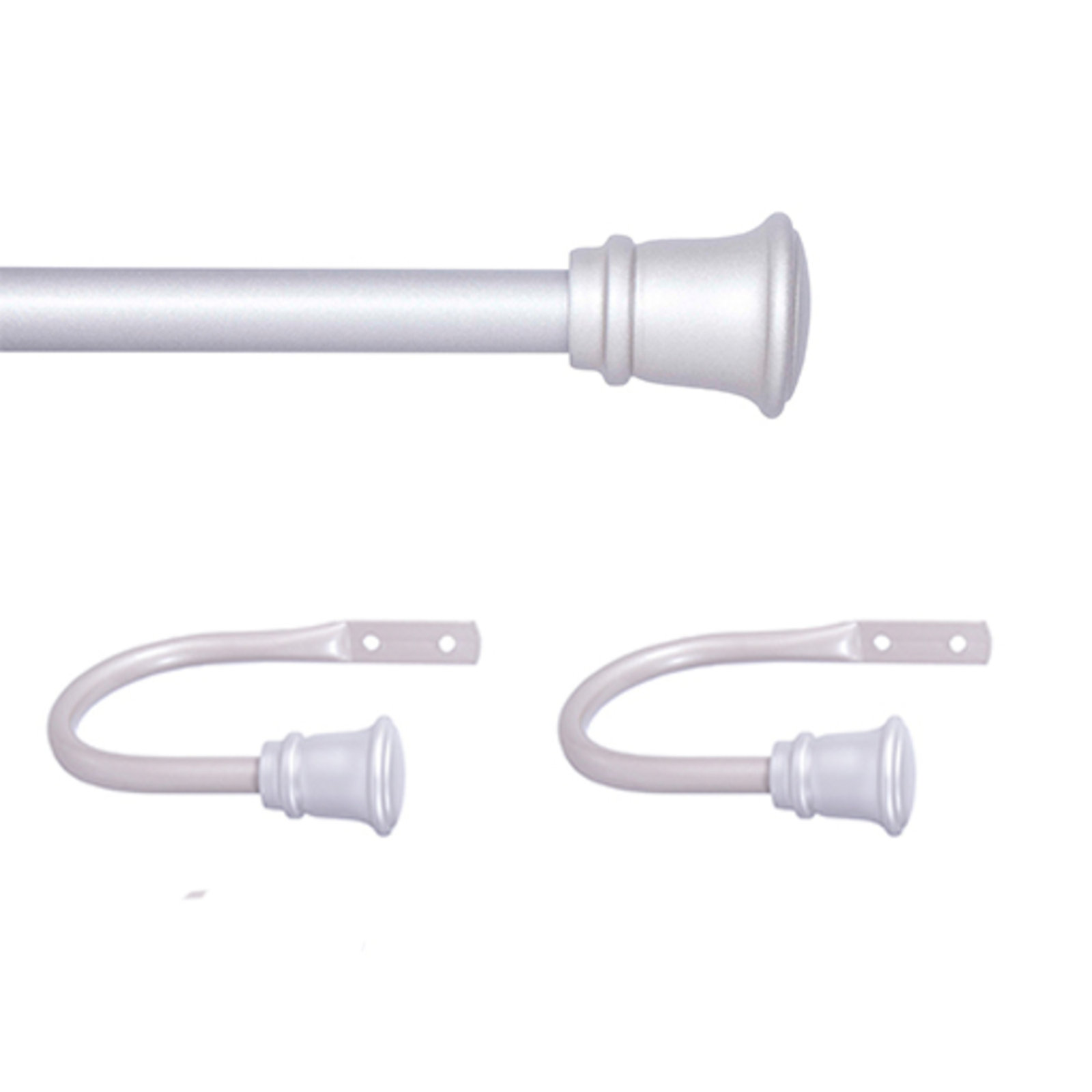 Lowri Trumpet End Curtain Rod & Holdback Set, Adjustable Lengths, 5/8" Dia. Steel Tube, 28" - 48", Satin Nickel