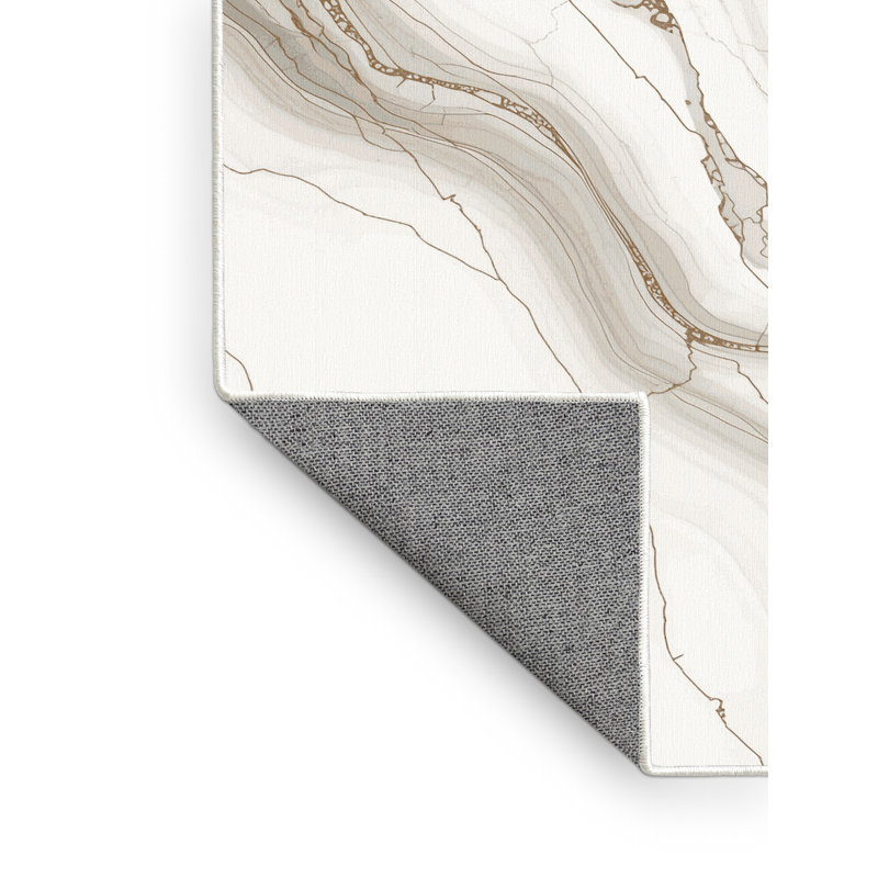 Machine Washable Peoro Posh & Luxe Marble Rug in Gray – White Binding, 4' Square