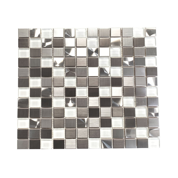 1" x 1" Metal and Glass Grid Mosaic Wall Tile
