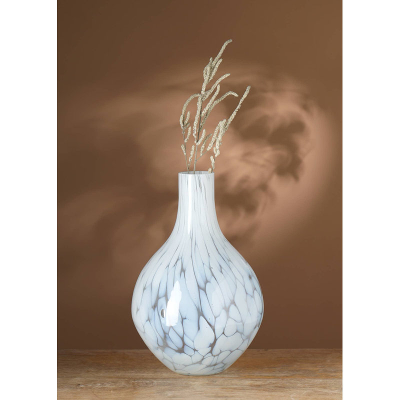 Expobazaar White Splutter Glass Rounded Vase  - Ruby Outside Colour