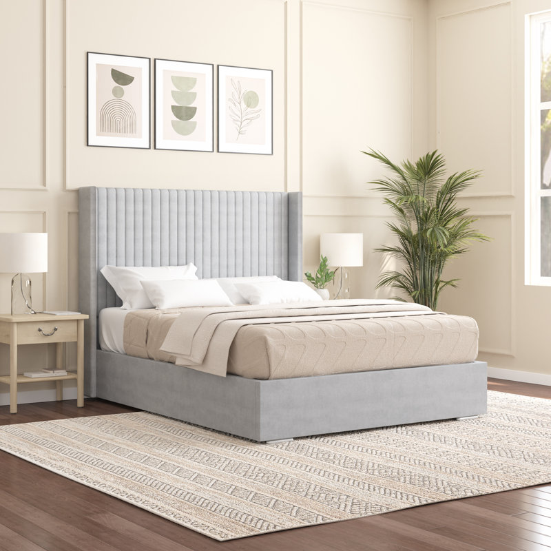 Shelton Upholstered Bed Frame, Double (4'6), Light Silver
