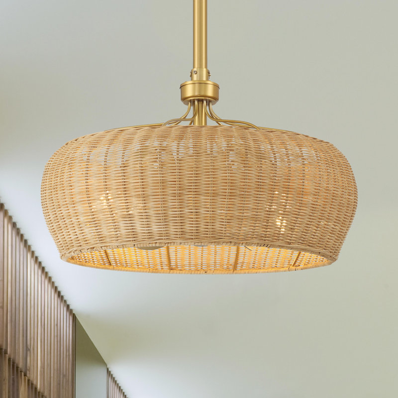 Ayane 22" Ceiling Fan with Natural Rattan Shade and Light Kit Included, Natural, Aged Brass