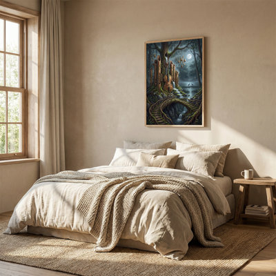 Impression sur toile, arbre fantaisie avec cascade et lune