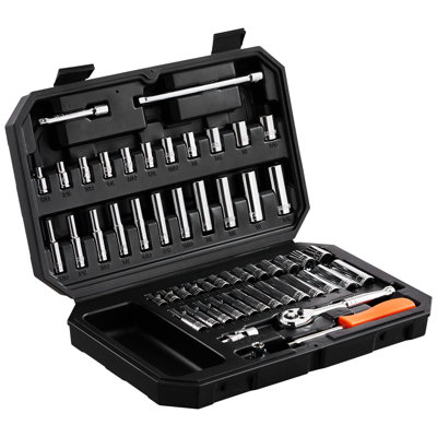 1/4 Inch Drive 54 - Piece Socket And Ratchet , 6 Point Socket, Metric, 5/32 9/16 In, 4 14 Mm, Rust Cr V, For Equipment Repairs Car