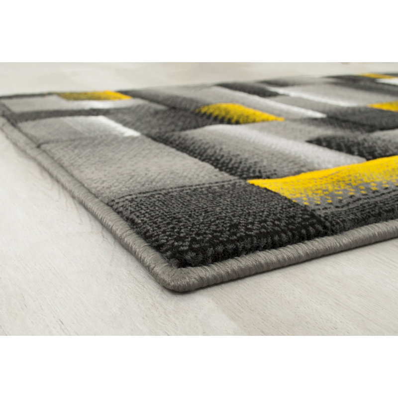 Tapis jaune à motif géométrique Apeksha, Rectangle 5 pi x 7 pi