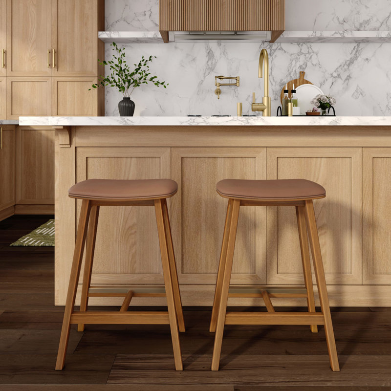Tabouret à hauteur de comptoir rembourré Beryl (24 po) - paquet de 2, similicuir pacane / caramel, 2
