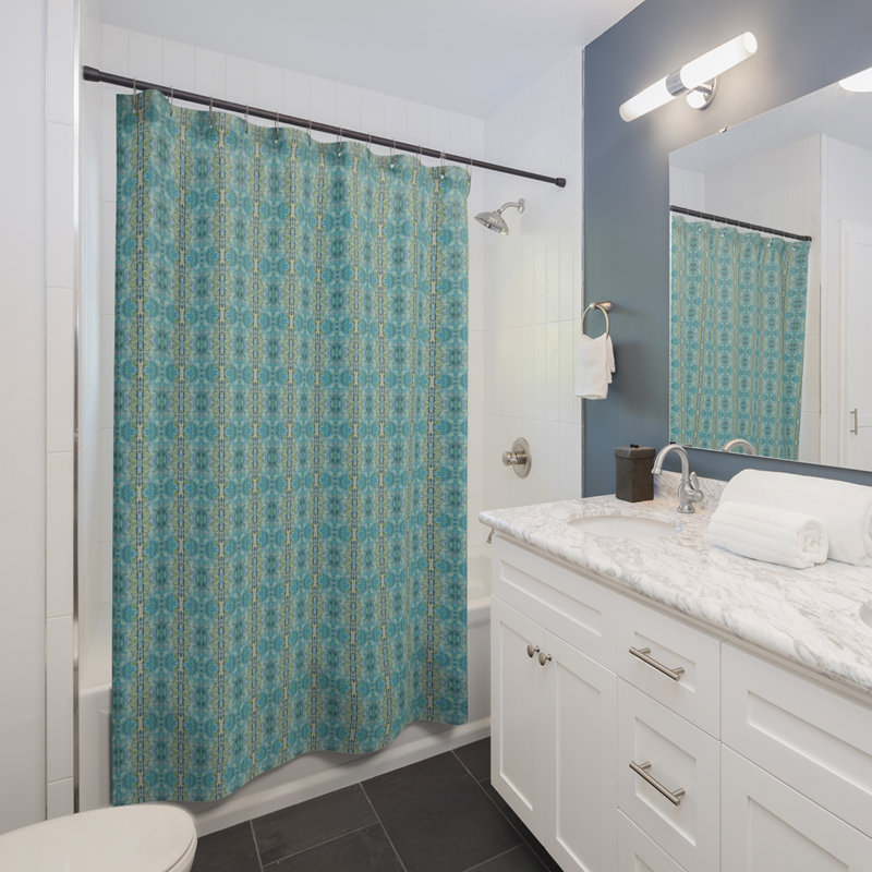 Rideau de douche - Vert sarcelle géométrique (NBH / P5)