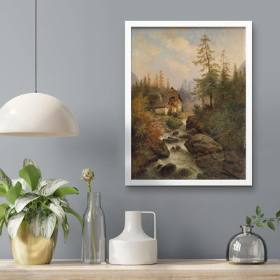 Hiver, automne, rivière, rapide, pin, art mural, forêt, paysage naturel pour le salon, chambre à coucher, impression sur papier