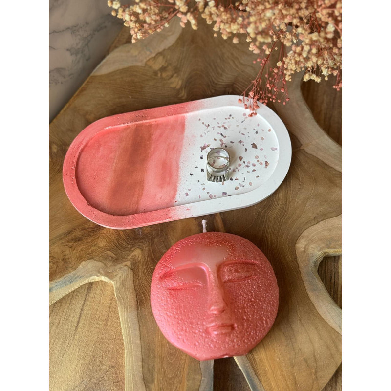 Elegant Candle Set (2 Pieces), Red & White, 3.9 x 3.9 x 1.2 inches | 100% Concrete Holders with Soya Candles, Plate Size: 7.1 x 3.5 x 0.8 inches | Perfect for Home Decor & Gift Giving, Stylish and Modern Design