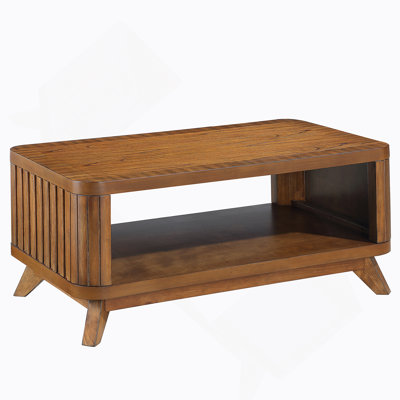 Rectangular Wood Coffee Table For Living Room, 41.5-Inch Coffee Table With Solid Wood Legs