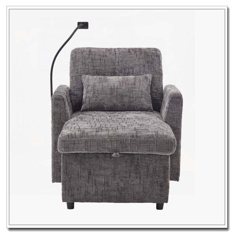 Chaise longue en chenille avec rangement, Gris
