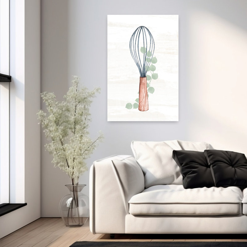 Ustensiles de cuisine - fouet en bois, art contemporain, H 36 po x l 24 po