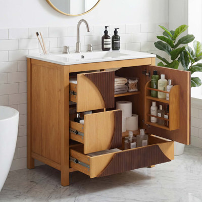 Meuble-lavabo autoportant moderne Mid-Century avec lavabo en céramique intégré
