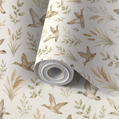 Papier peint à peler et coller, papier peint avec des tons de botanique, beige, auto-adhésif et amovible 24 po x 118 po (60 x 300 cm)