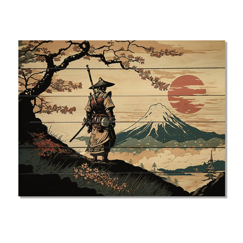 «Lakeway Samurai In Japon II», reproduction sur bois sans cadre, H 16 po x l 32 po x P 1 po