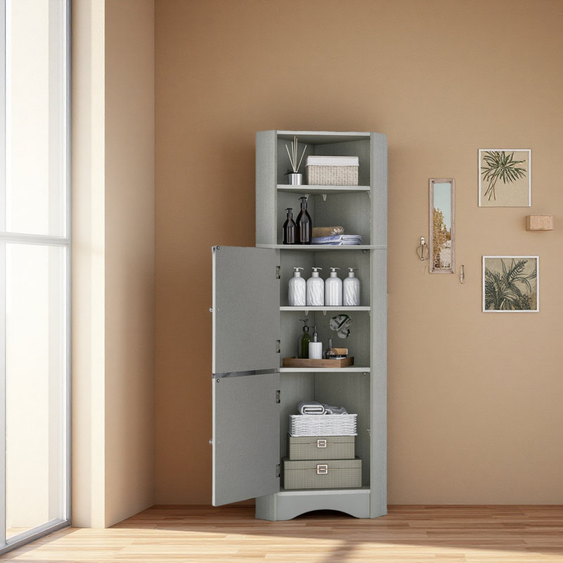 Tall Bathroom Corner Cabinet, Gray