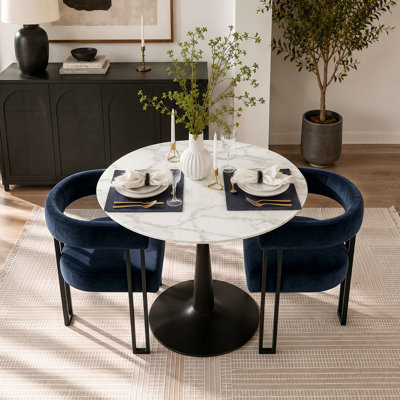 Ensemble de table de salle à manger pour 2 personnes avec table ronde et 2 fauteuils rembourrés en velours