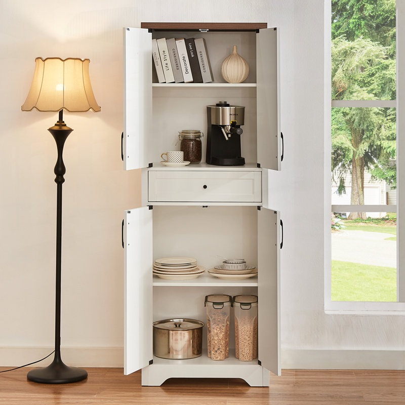 Buffet multifonctionnel de salon haut convenant au salon, Blanc/noyer