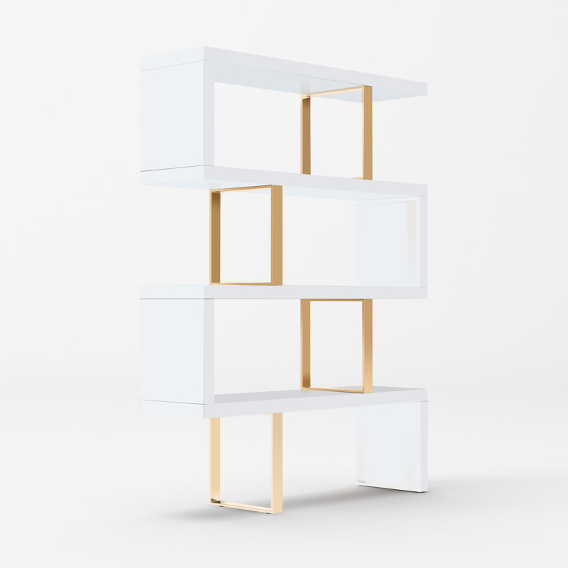 Maze Geometric Bookcase, White/Gold