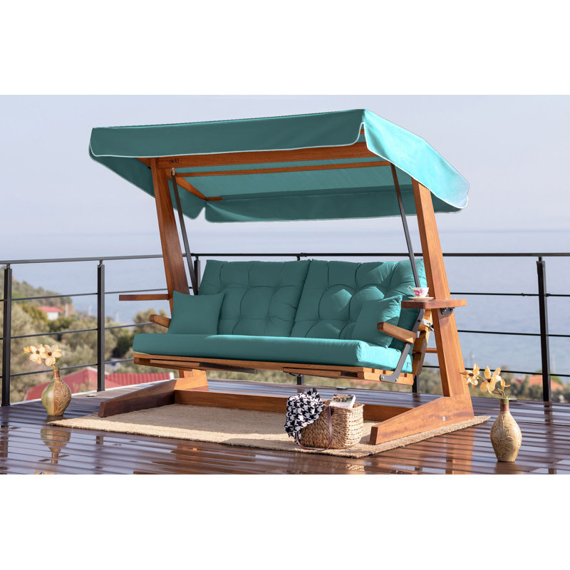 Daney Pine Porch Swing with Canopy, Teal, 190cm H x 215cm W x 148cm D