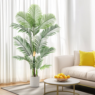 6FT Fake Tropical Palm Plant Artificial Golden Cane Palm Tree Pre Potted Faux Greenry Plant