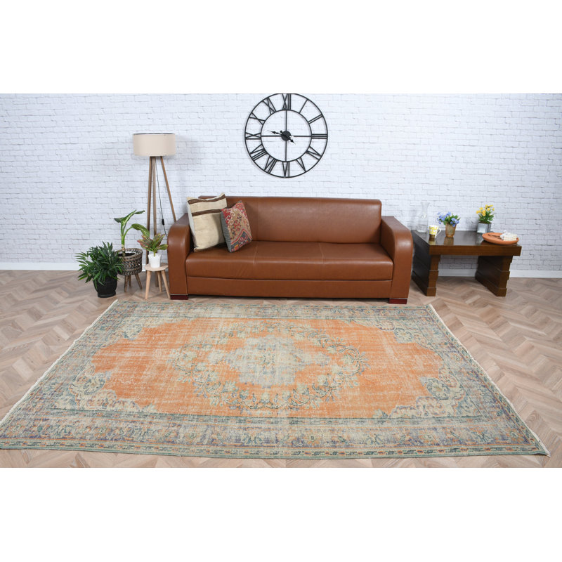 Grand tapis turc Oushak rétro orange vif pour le salon et la décoration intérieure