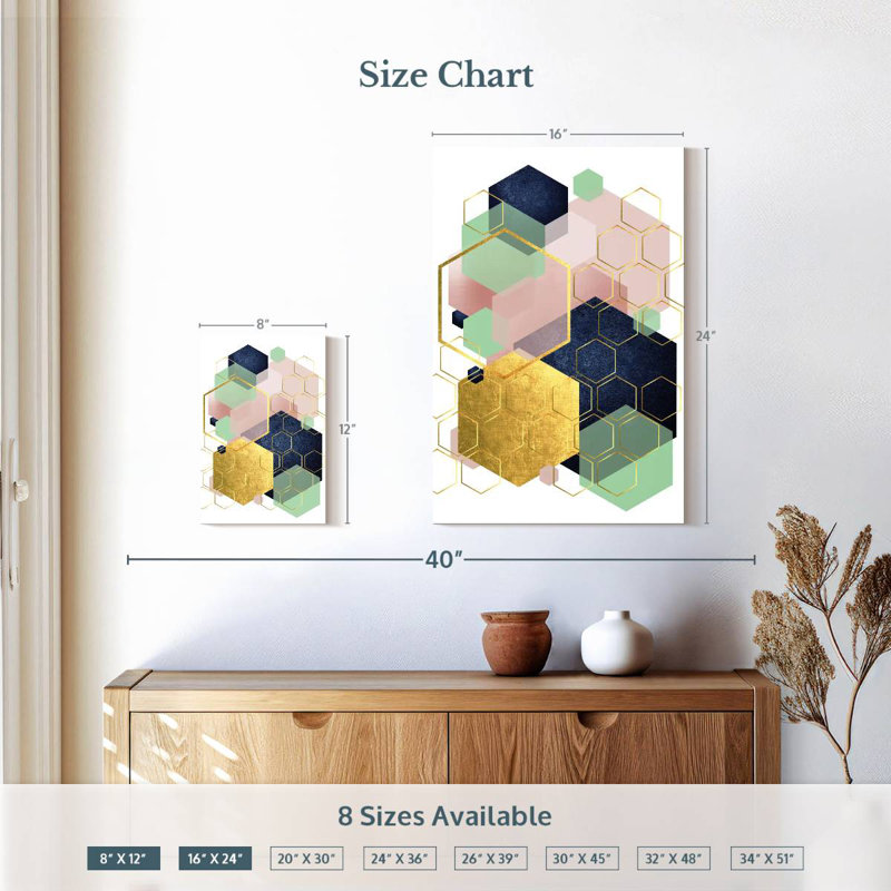 Avery Gold Blush Navy Mint Hexagonal, 24" H x 16" W