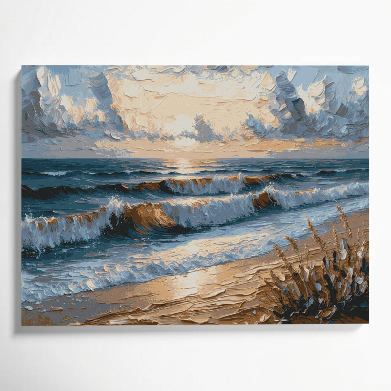 «Coastal Evening Beach», art mural sur toile grise, H 8 po x l 10 po