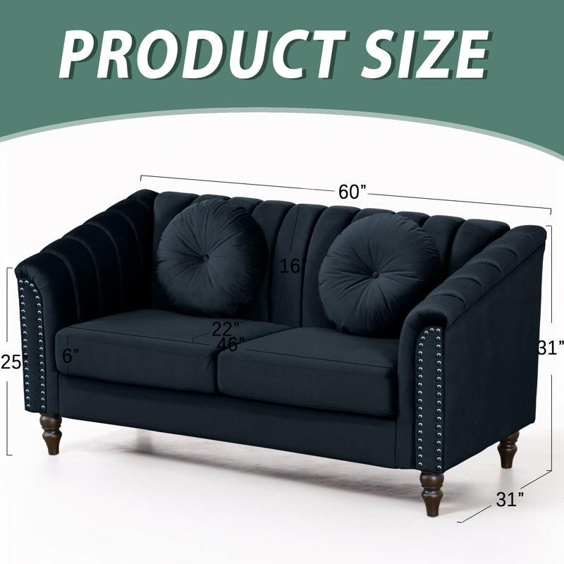 Mikole Upholstered Sofa, 31" H x 60" W x 31" D, Black Chenille