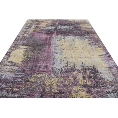 Contemporary One-of-a-Kind Rectangle 7'10" x 9'10" Rectangle Silk and Wool Area Rug in Purple and Yellow