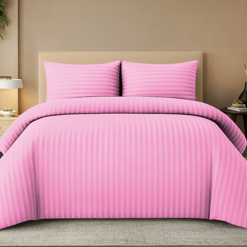 Premium Embossed Stripe Microfibre Duvet Cover Set Ultrasoft Hypoallergenic with Zipper Closure