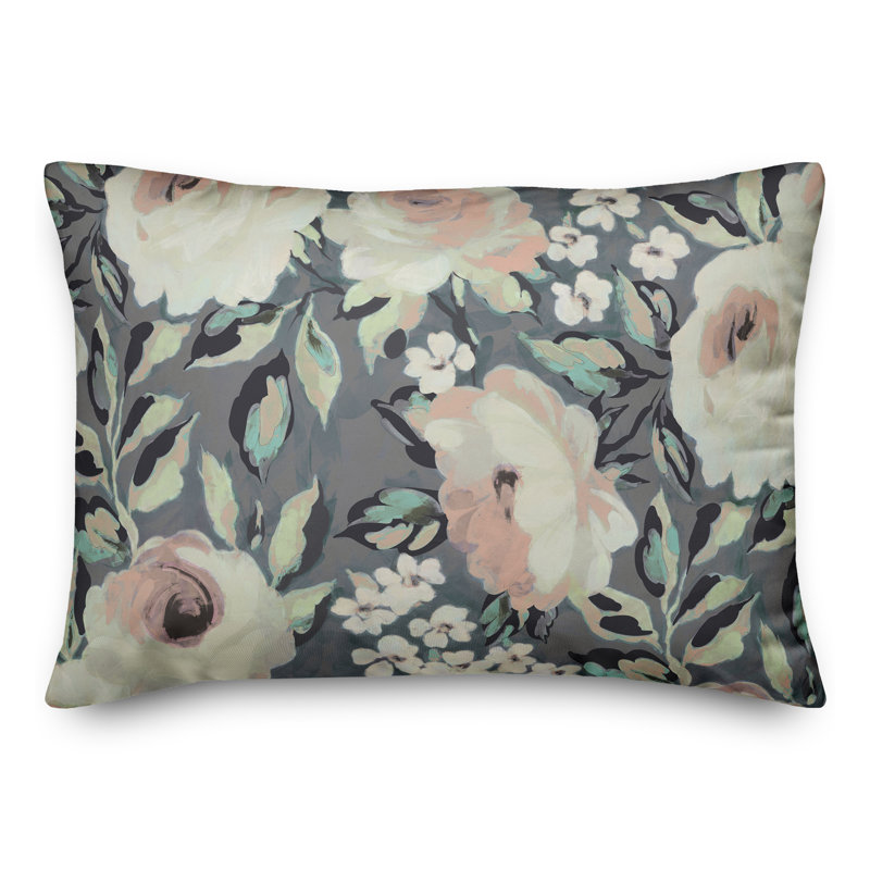 Floral Outdoor Throw Pillow, Gray