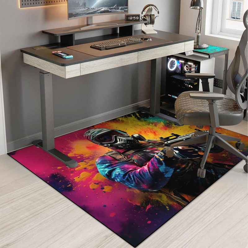 70" X 55" Dark Boom Shooting Battle Game Rug - Colorful Bomb War Design, Polyester Non-Slip Gaming Carpet For Bedroom Playroom